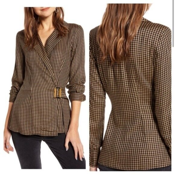 Something Navy Plaid Wrap Style Blazer XS Academia Preppy Collegiate Old Money - Picture 1 of 7